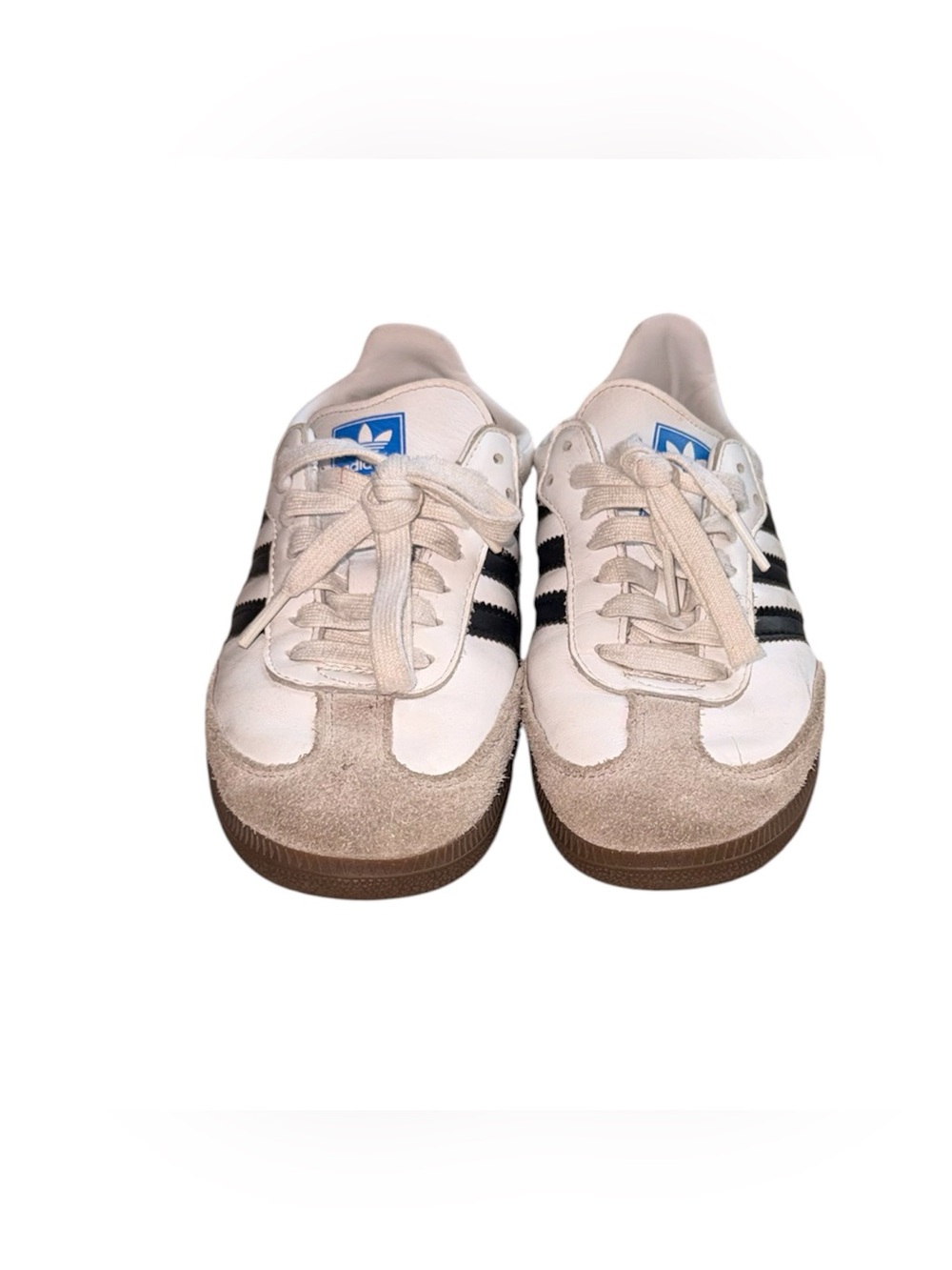 adidas Kids White Leather Sneakers with Black Stripes and Gum Sole - Picture 3 of 5
